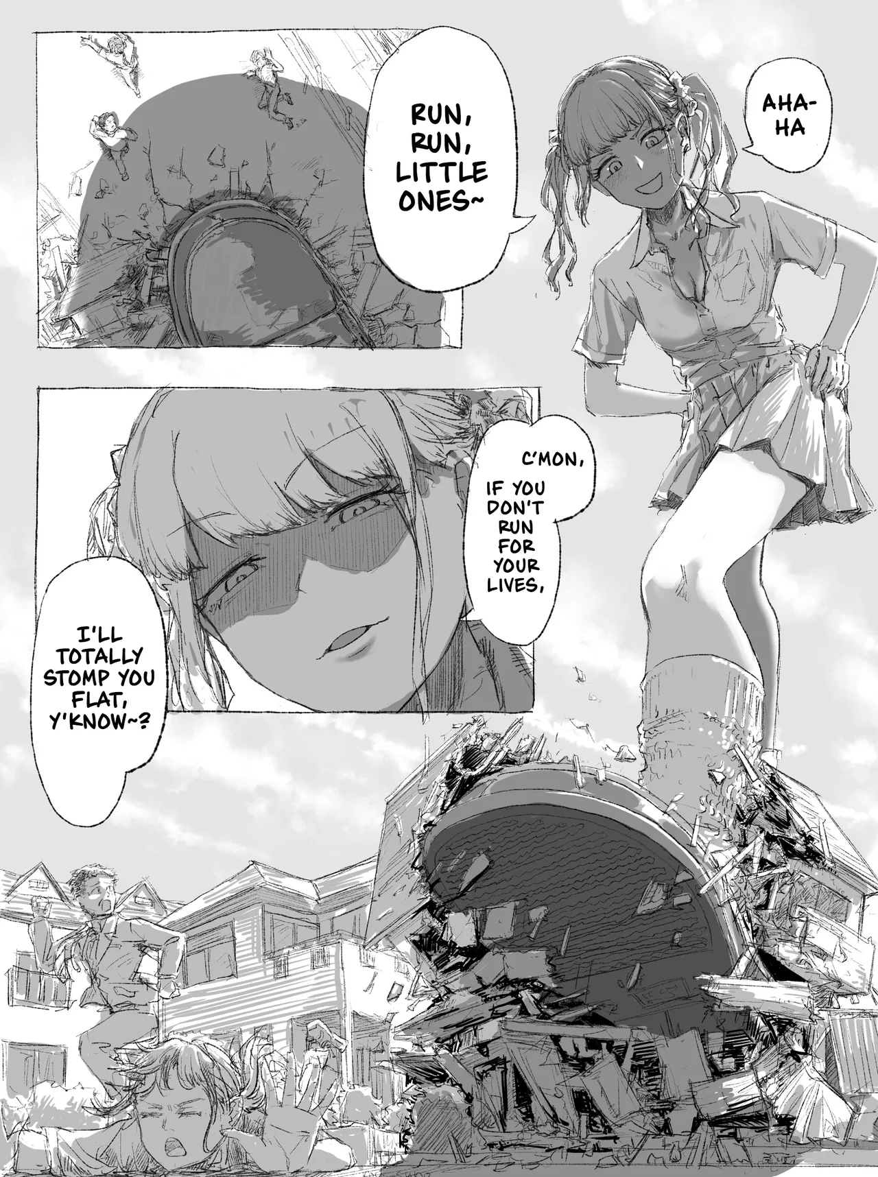 [ろくすん] ギャルjkが小人を見下ろす [英訳] - Hentaiaz.com - 1